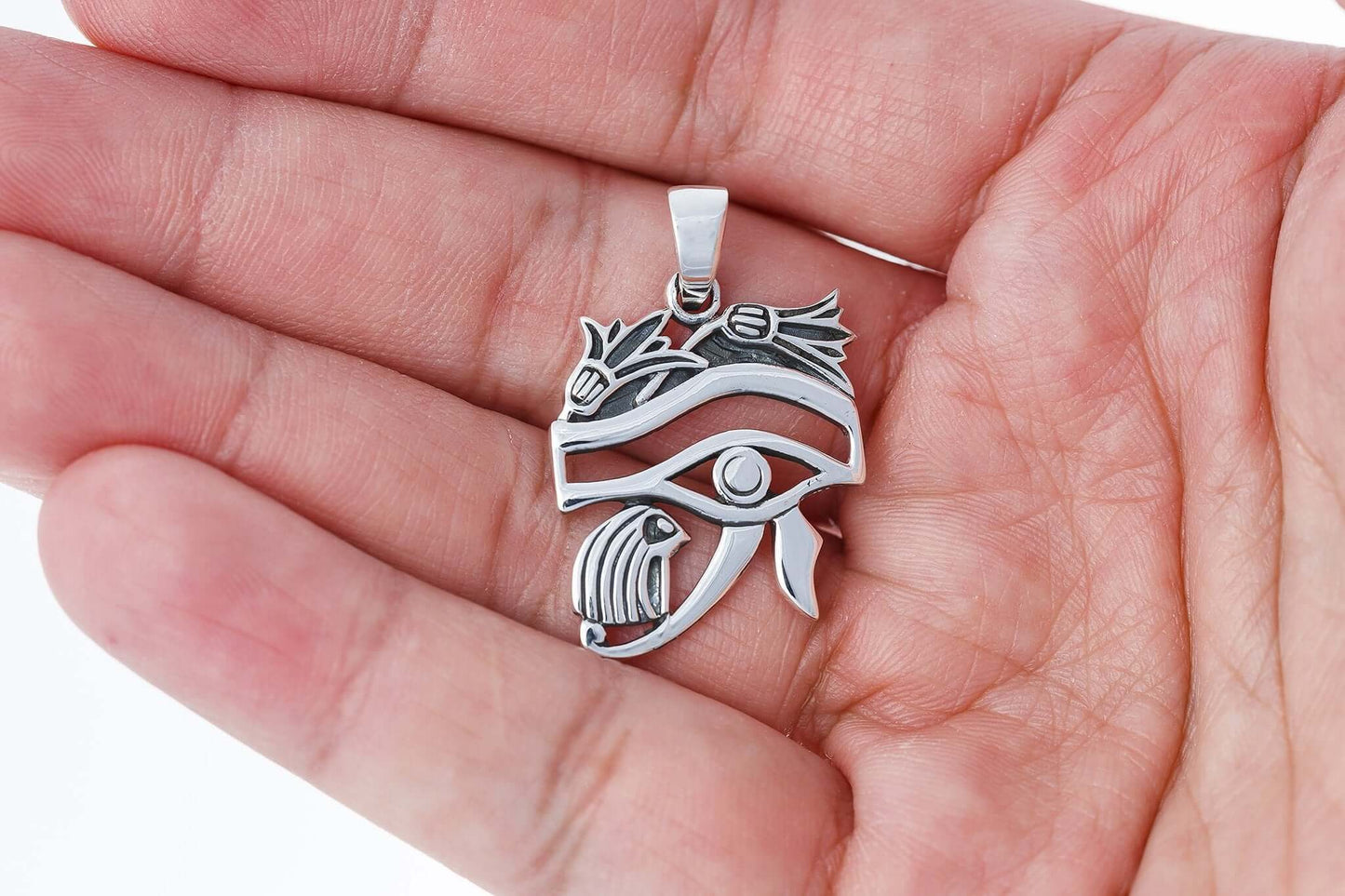 925 Sterling Silver Egyptian Eye of Horus Protection High Polish Pendant - SilverMania925