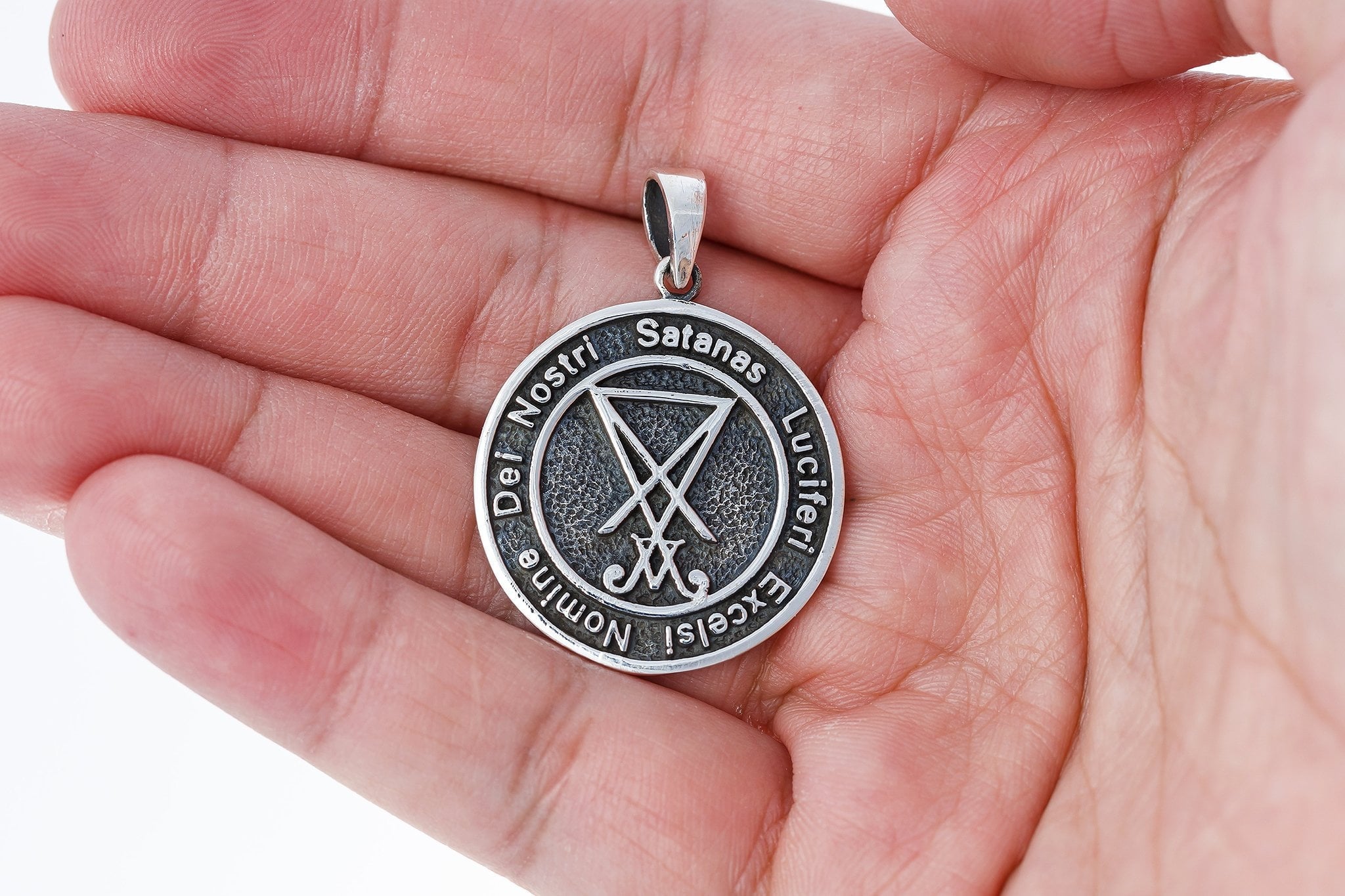 925 Sterling Silver Sigil of Lucifer Satanic Seal of Satan Pendant - SilverMania925