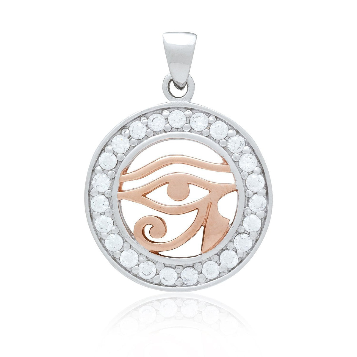 Sterling Silver with Rose Gold Egyptian Eye of Horus and Cubic Zirconia Charm - SilverMania925