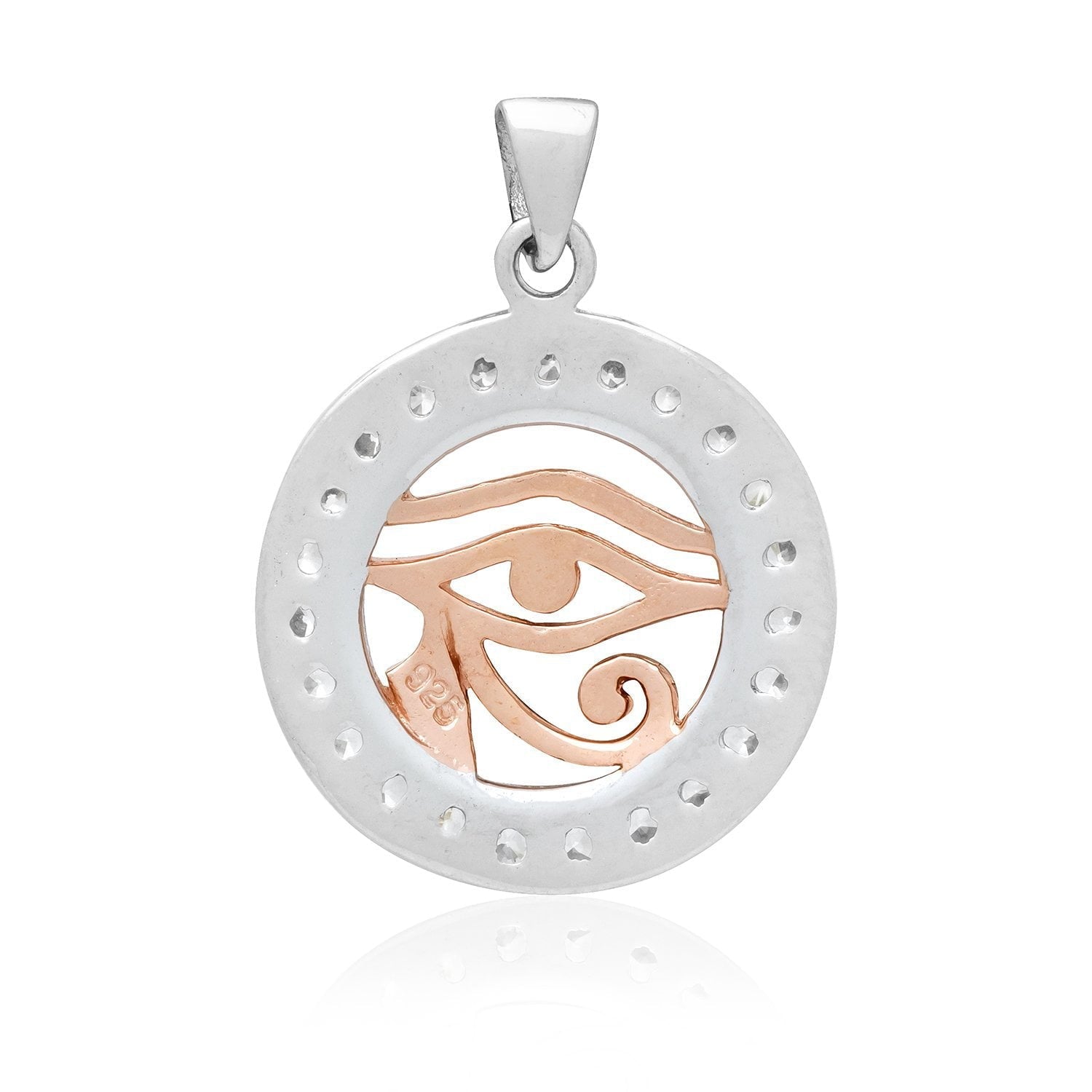 Sterling Silver with Rose Gold Egyptian Eye of Horus and Cubic Zirconia Charm - SilverMania925