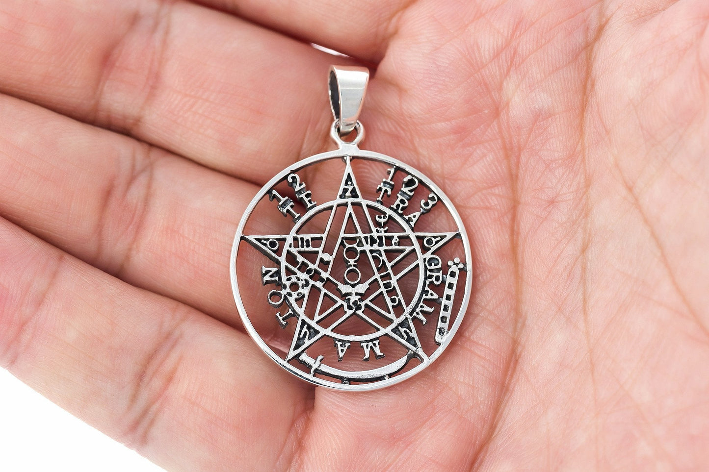 925 Sterling Silver Tetragrammaton Seal of Solomon Cutout Pendant - SilverMania925