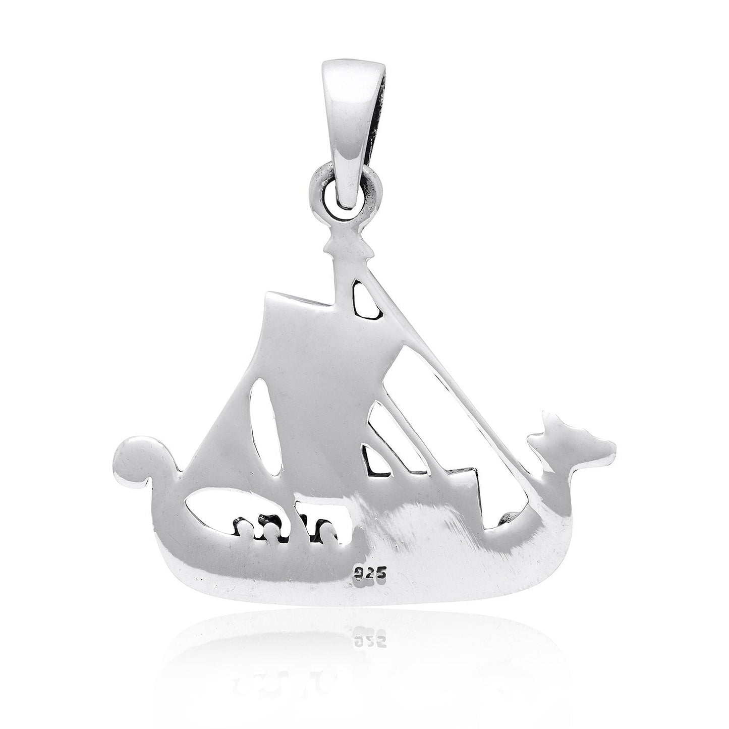 925 Sterling Silver Viking Norse Boat Ship Solid Pendant - SilverMania925