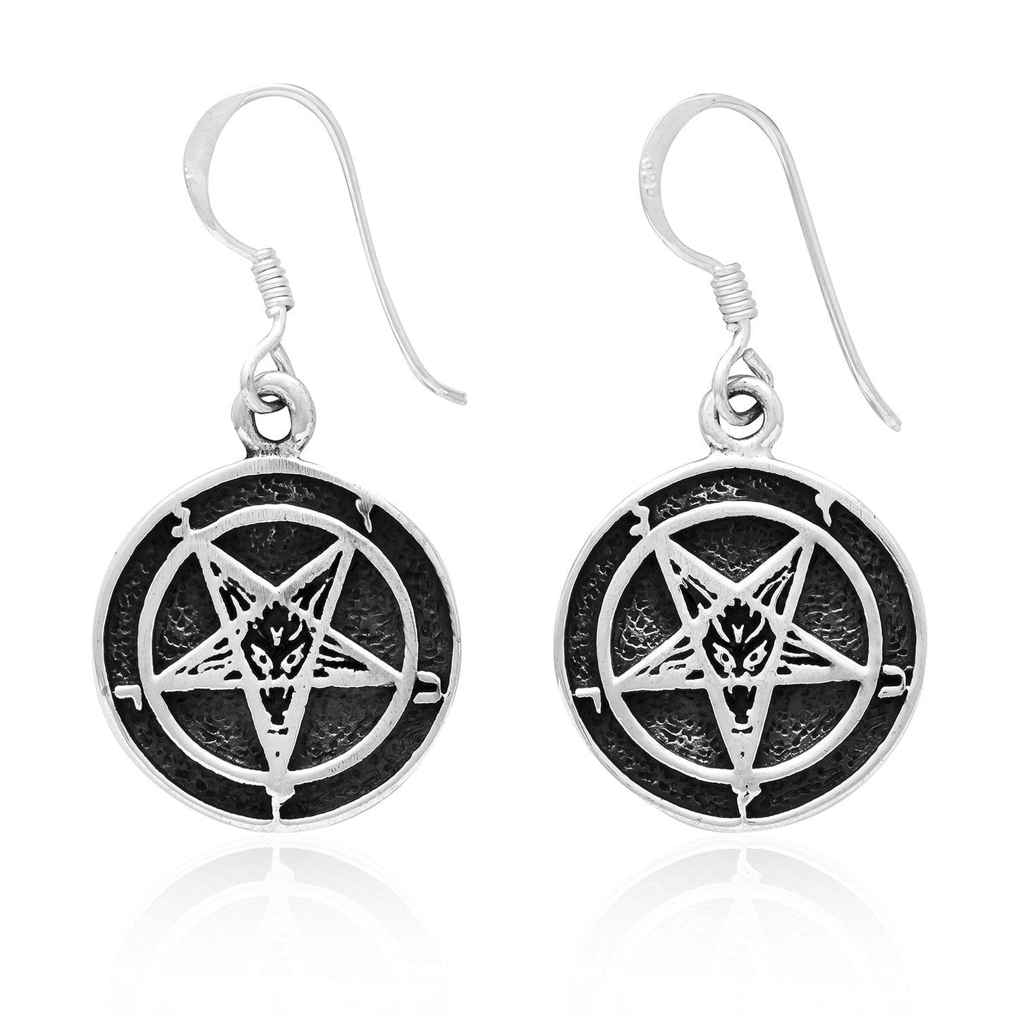 925 Sterling Silver Sigil of Baphomet Inverted Pentagram Satanic Earrings Set - SilverMania925