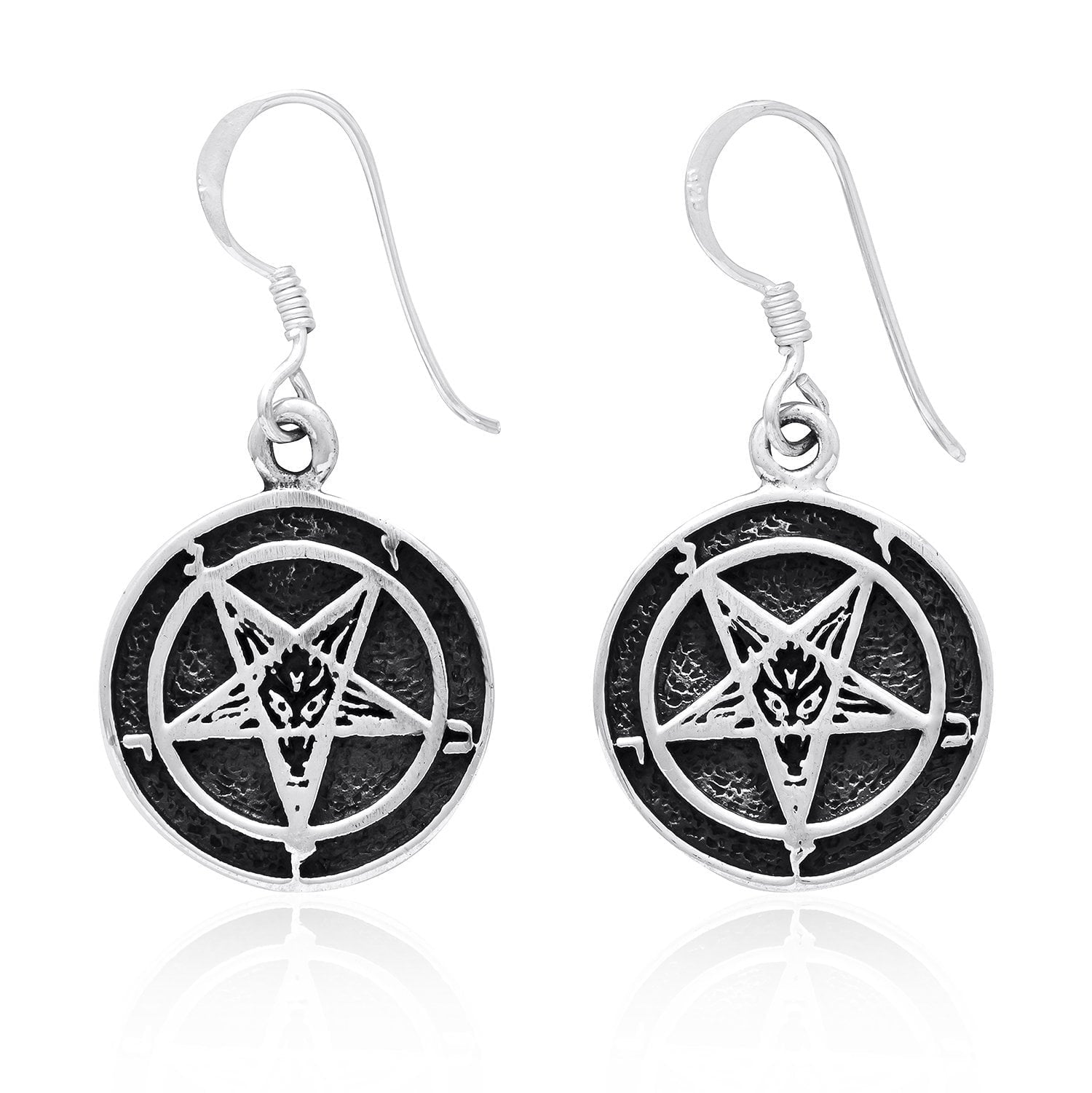 925 Sterling Silver Sigil of Baphomet Inverted Pentagram Satanic Earrings Set