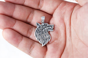 925 Sterling Silver Viking Wolf Fenrir Head Motif Norse Amulet Pendant