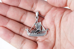 925 Sterling Silver Viking Norse Boat Ship Solid Pendant