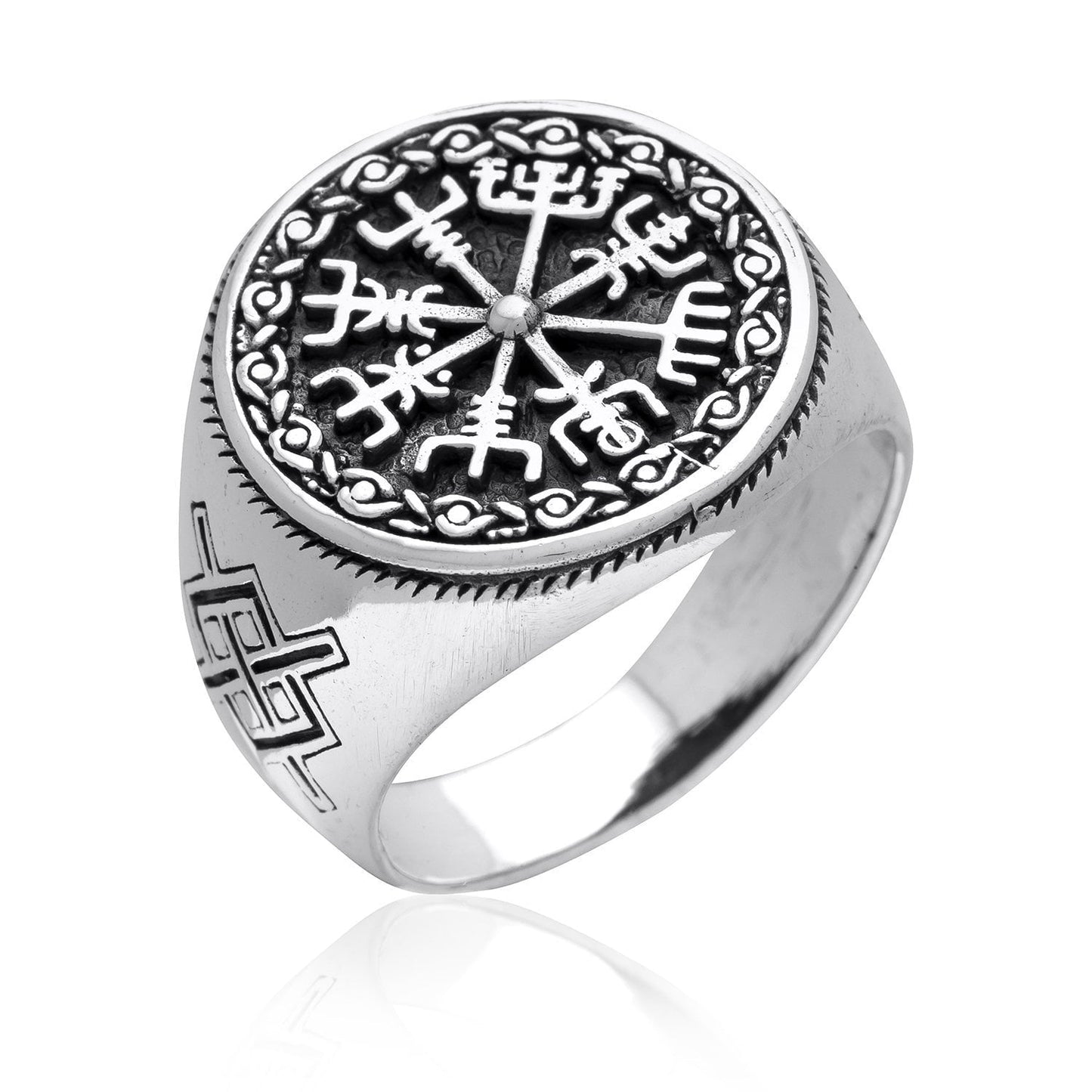 Sterling Silver Viking Vegvisir Ring with Mammen Design - SilverMania925