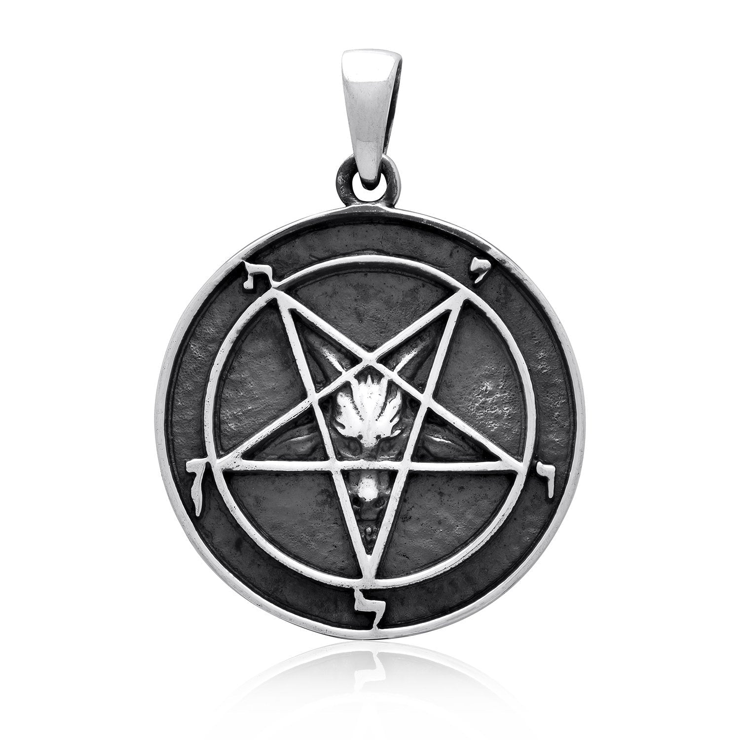 925 Sterling Silver Sigil of Baphomet Inverted Pentagram Satanic Pendant - SilverMania925