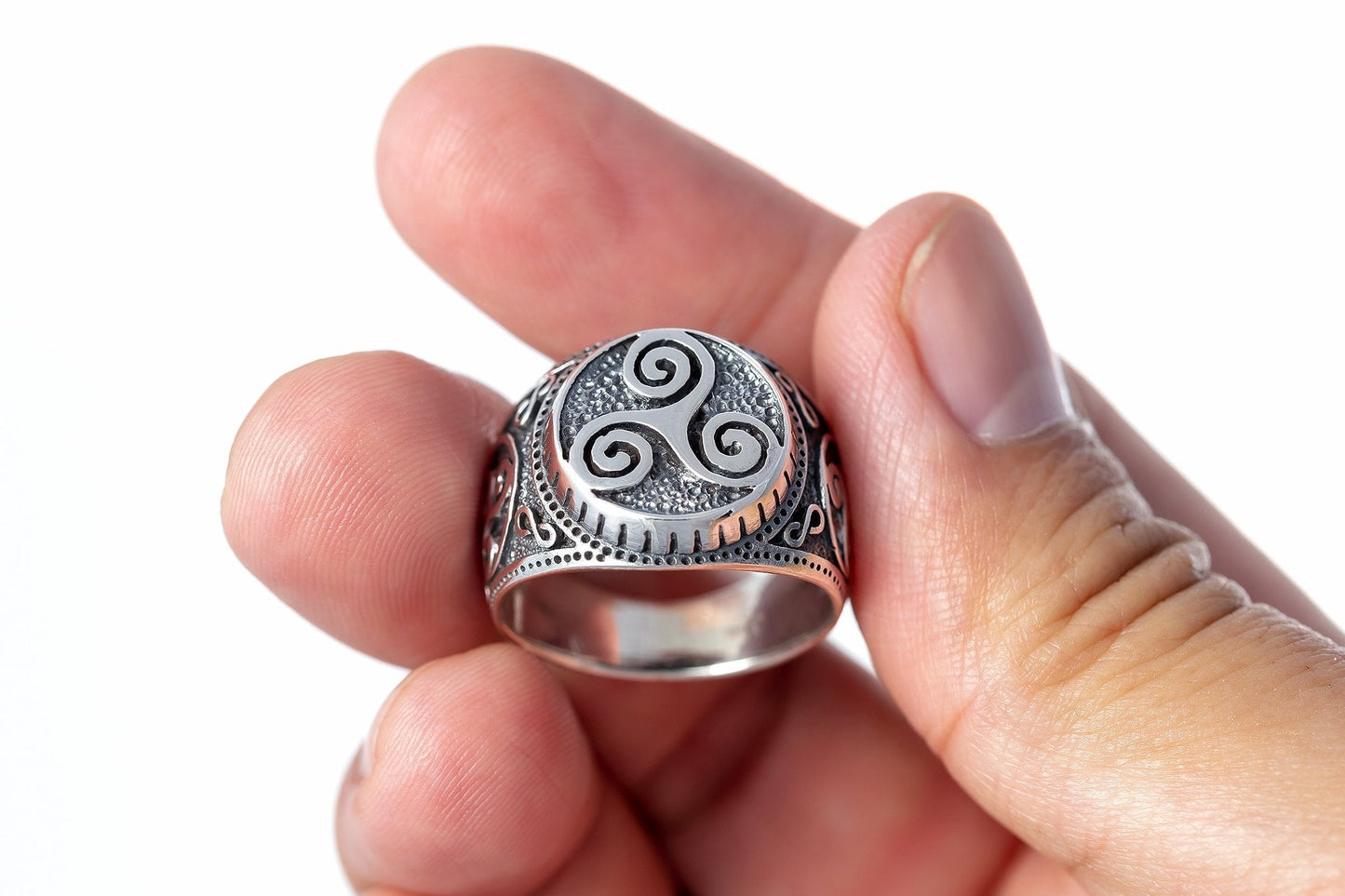 925 Sterling Silver Viking Triskelion Celtic Pagan Handcrafted Ring - SilverMania925