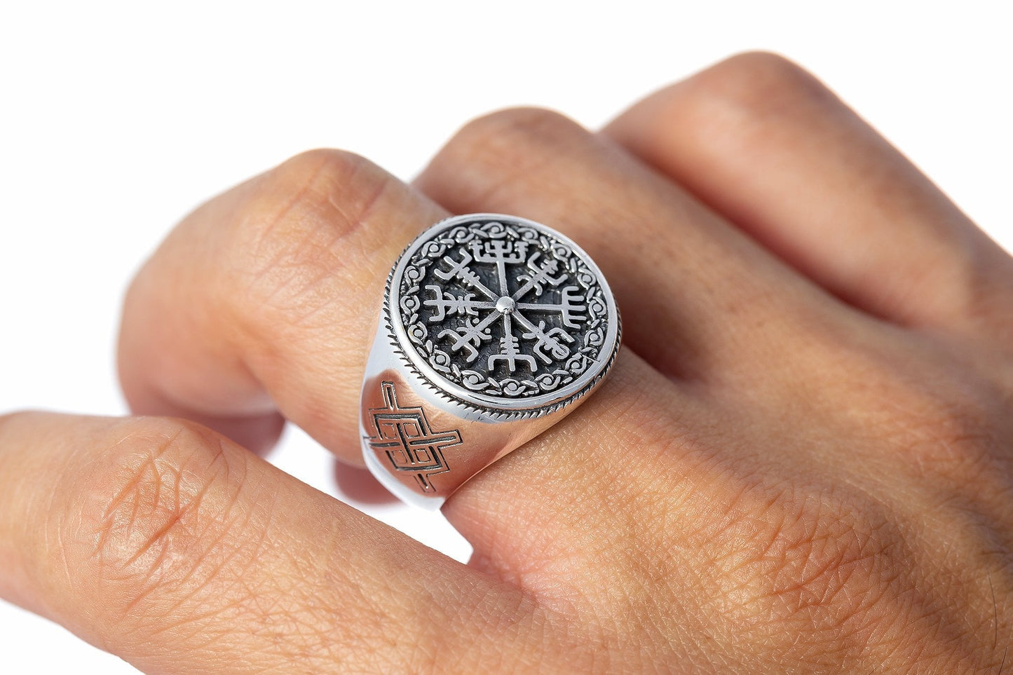 Sterling Silver Viking Vegvisir Ring with Mammen Design - SilverMania925