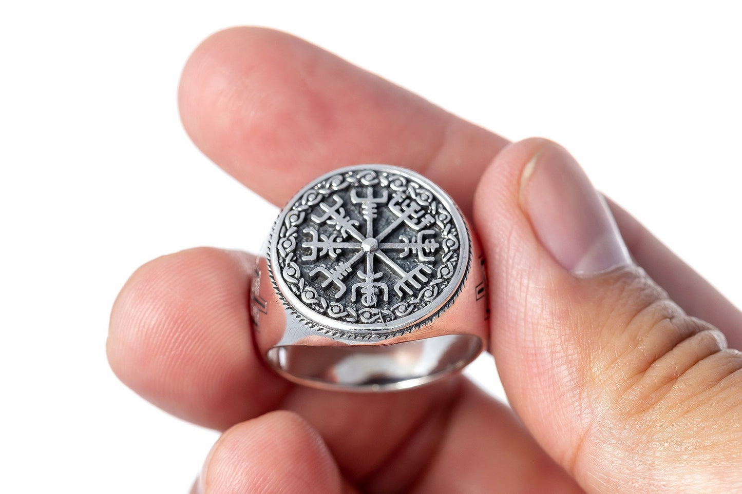 Sterling Silver Viking Vegvisir Ring with Mammen Design - SilverMania925