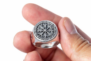 925 Sterling Silver Vegvisir Viking Magical Staves Compass Ring