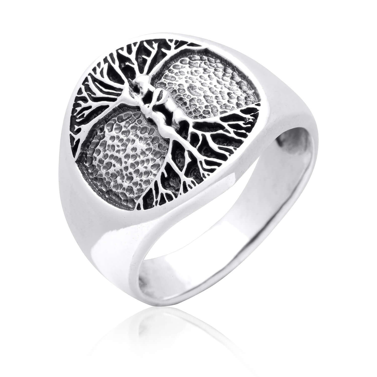 925 Sterling Silver Nude Lovers Embracing Tree of Life Ring