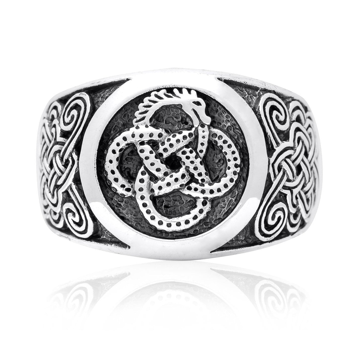 925 Sterling Silver Ouroboros Ring with Mammen Knotwork - SilverMania925