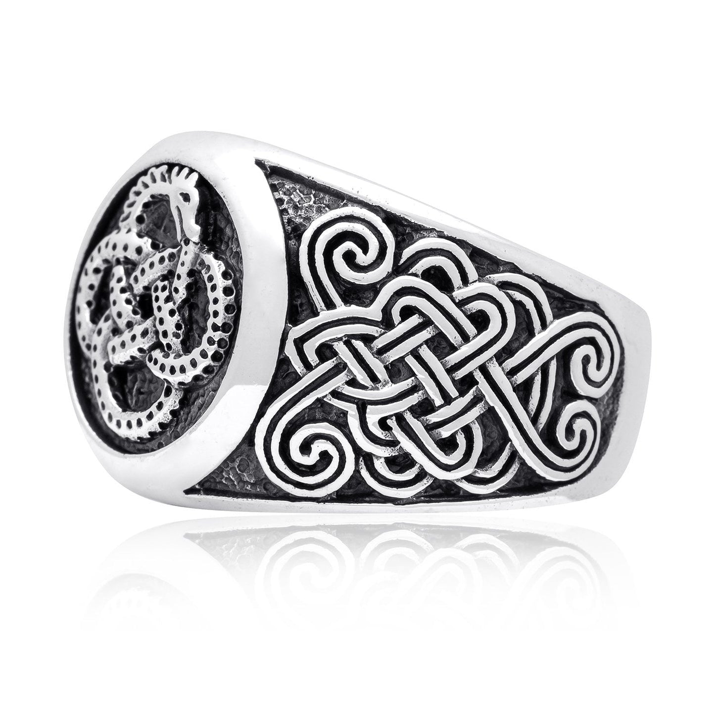 925 Sterling Silver Ouroboros Ring with Mammen Knotwork - SilverMania925