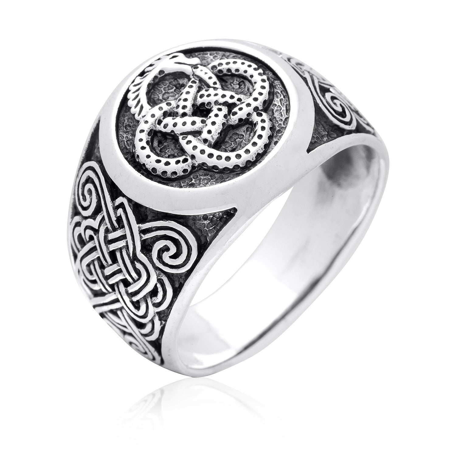 925 Sterling Silver Ouroboros Ring with Mammen Knotwork - SilverMania925