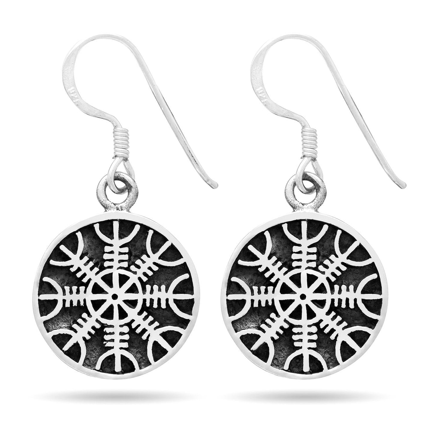 925 Sterling Silver Viking Helm of Awe Earrings Set - SilverMania925