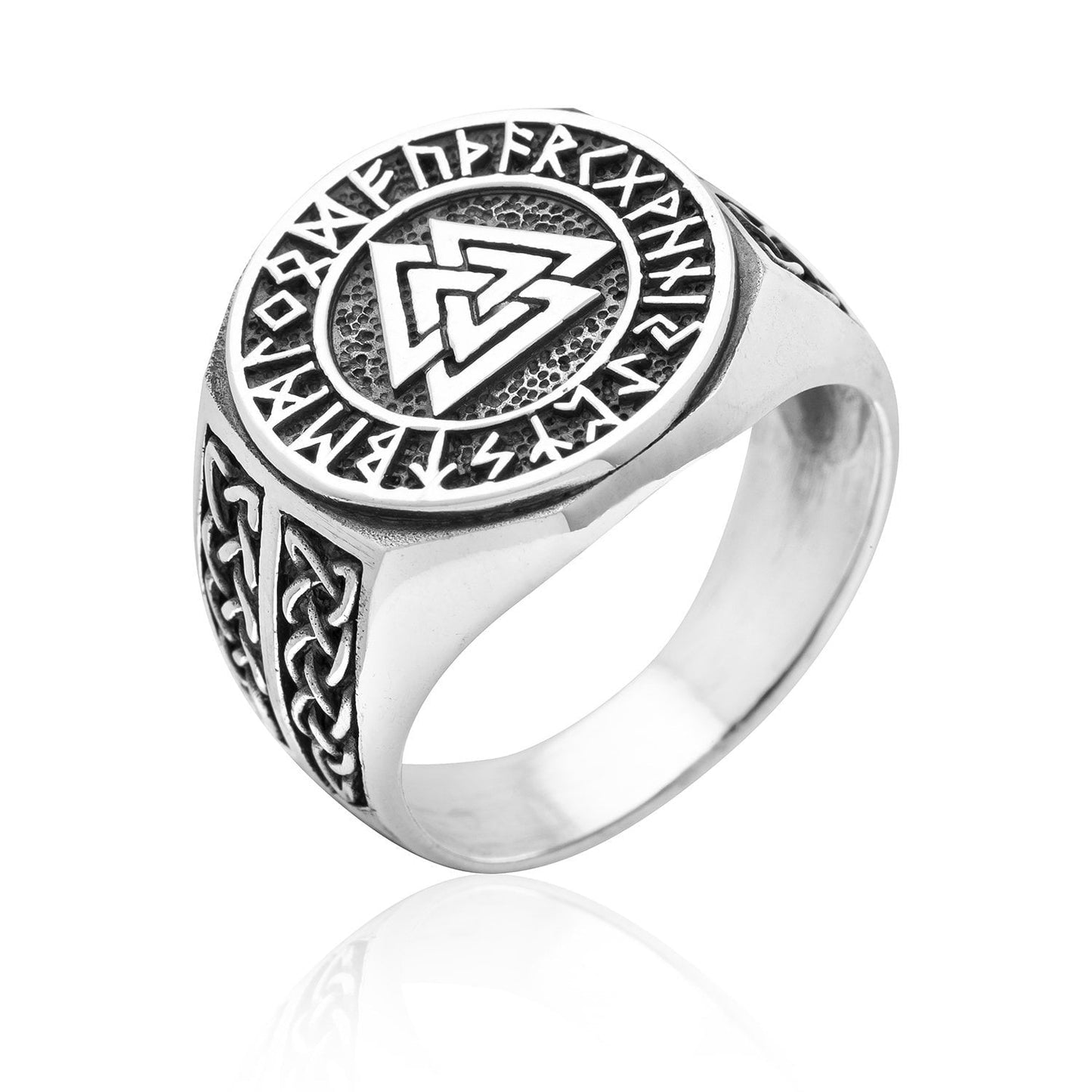 925 Sterling Silver Valknut Norse Runes Knotwork Viking Jewelry Ring - SilverMania925