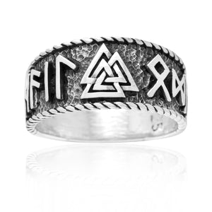 925 Sterling Silver Viking Valknut Runes Legendary Band Ring