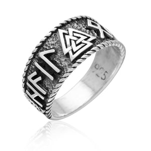 925 Sterling Silver Viking Valknut Runes Legendary Band Ring
