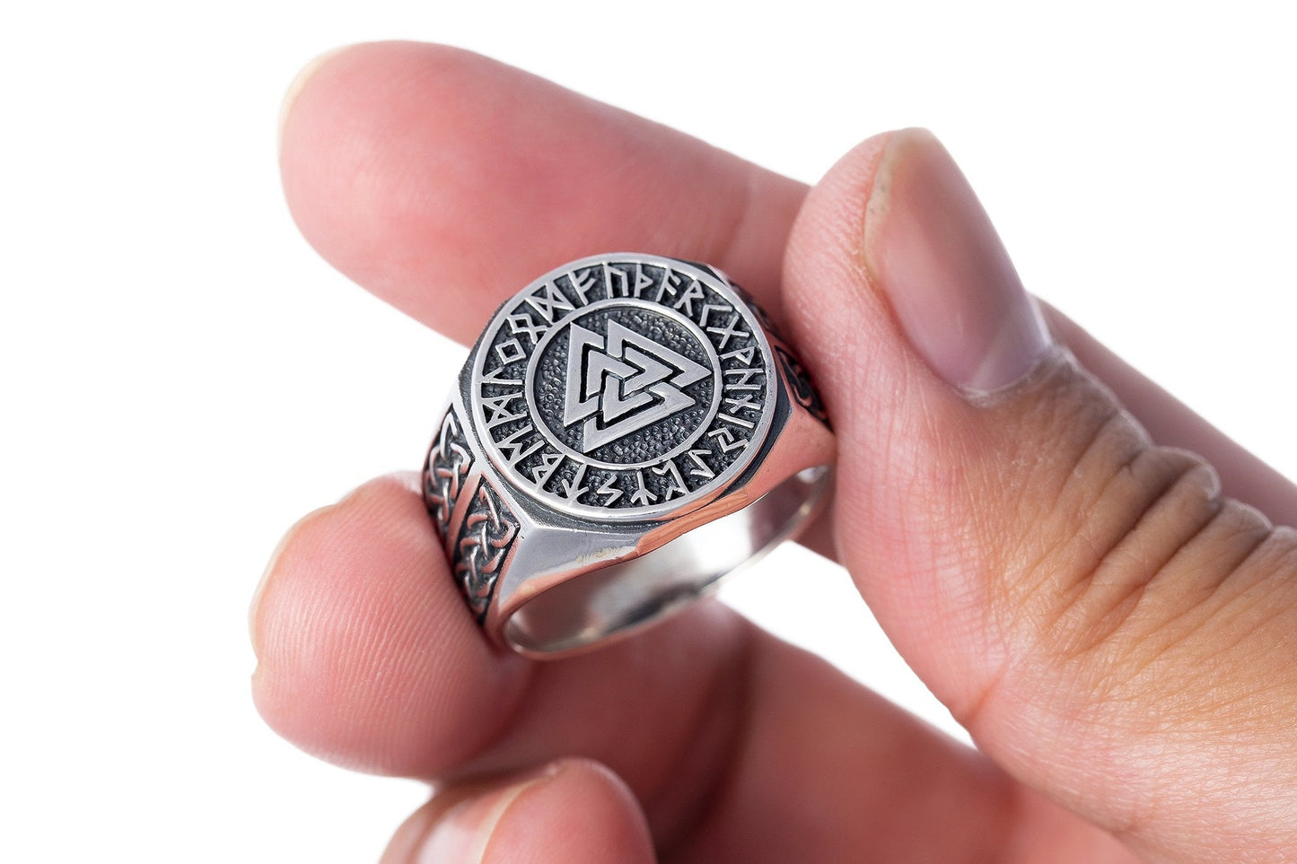 925 Sterling Silver Valknut Norse Runes Knotwork Viking Jewelry Ring - SilverMania925