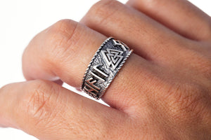 925 Sterling Silver Viking Valknut Runes Legendary Band Ring