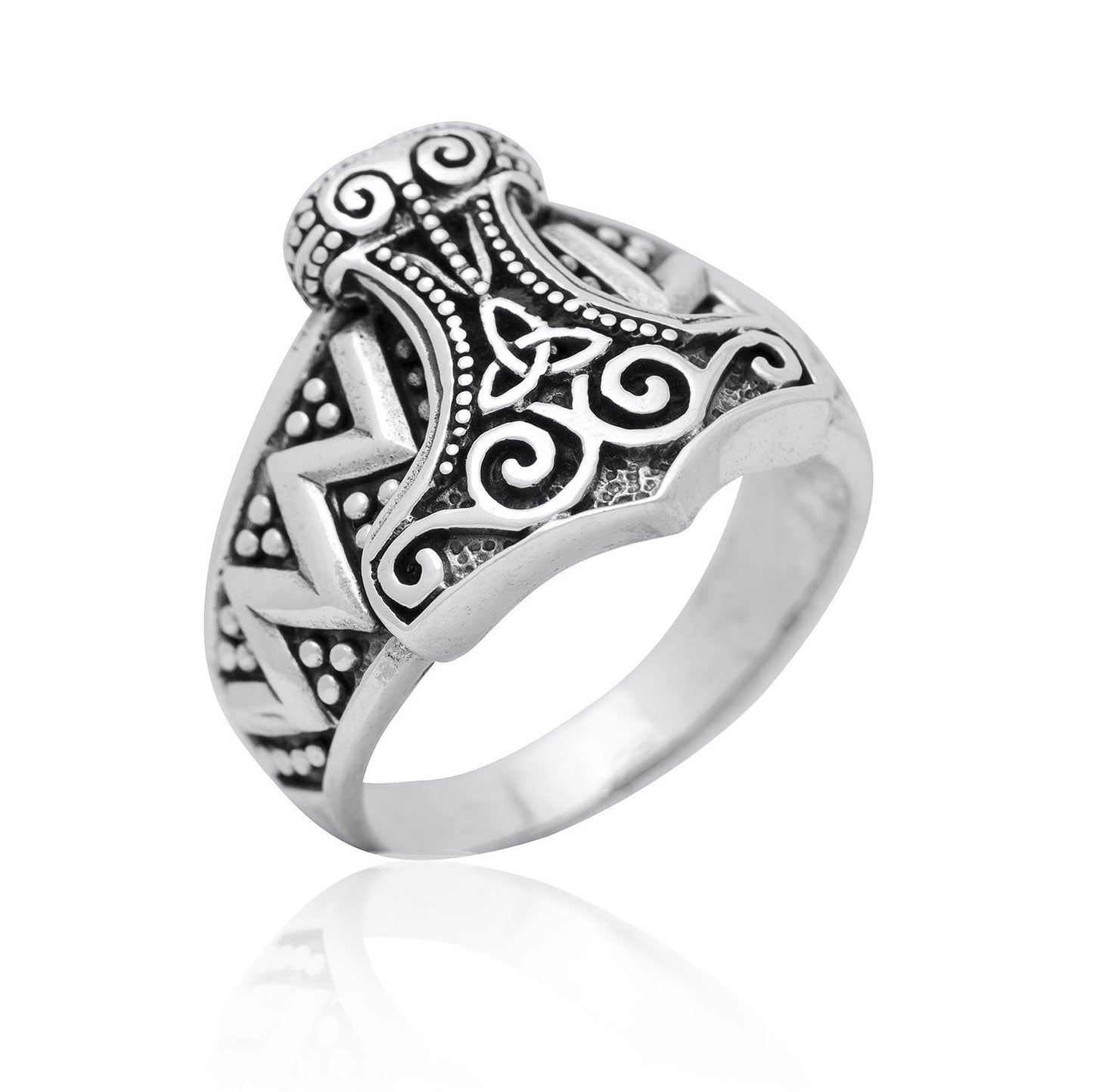 925 Sterling Silver Viking Thor Hammer Mjolnir Celtic Knot Biker Ring - SilverMania925