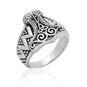 925 Sterling Silver Viking Thor Hammer Mjolnir Celtic Knot Biker Ring