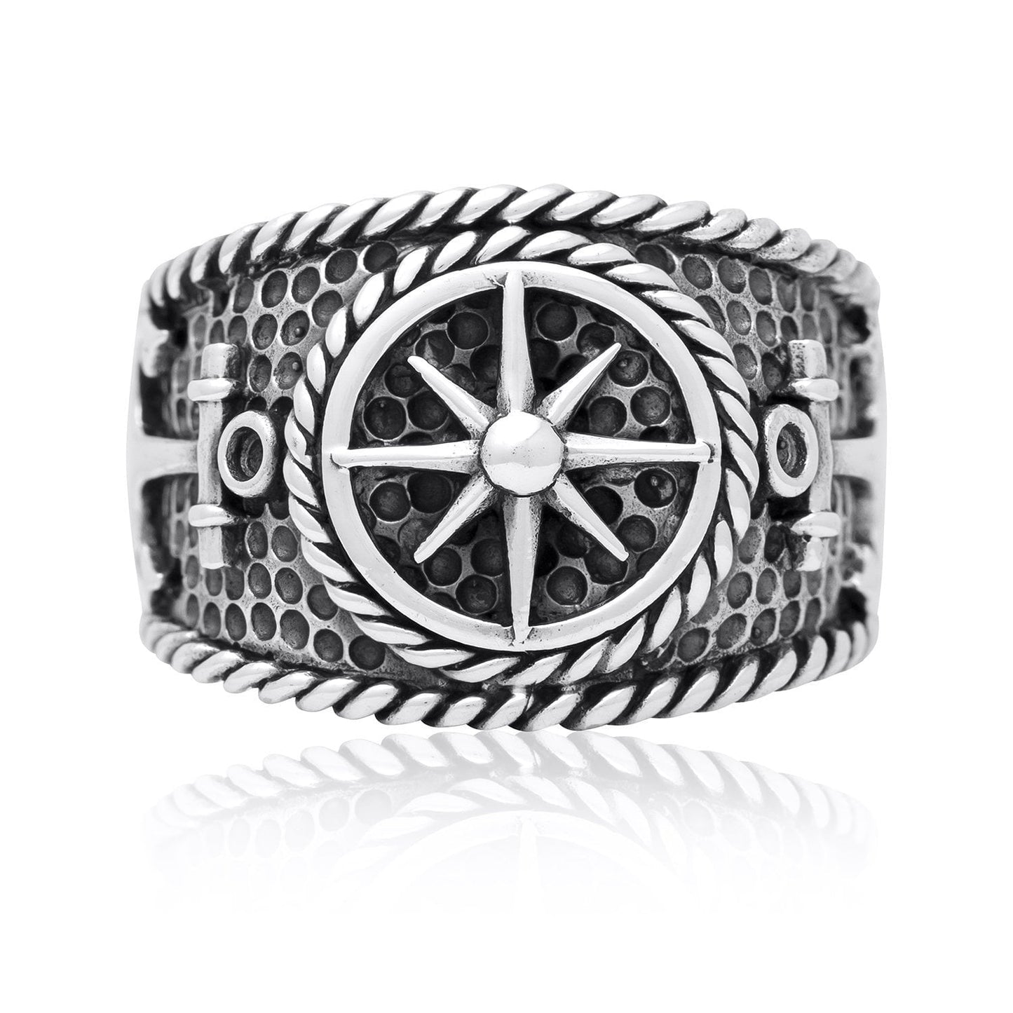 925 Sterling Silver Vintage Anchor Nautical Compass Sailor Signet Ring - SilverMania925