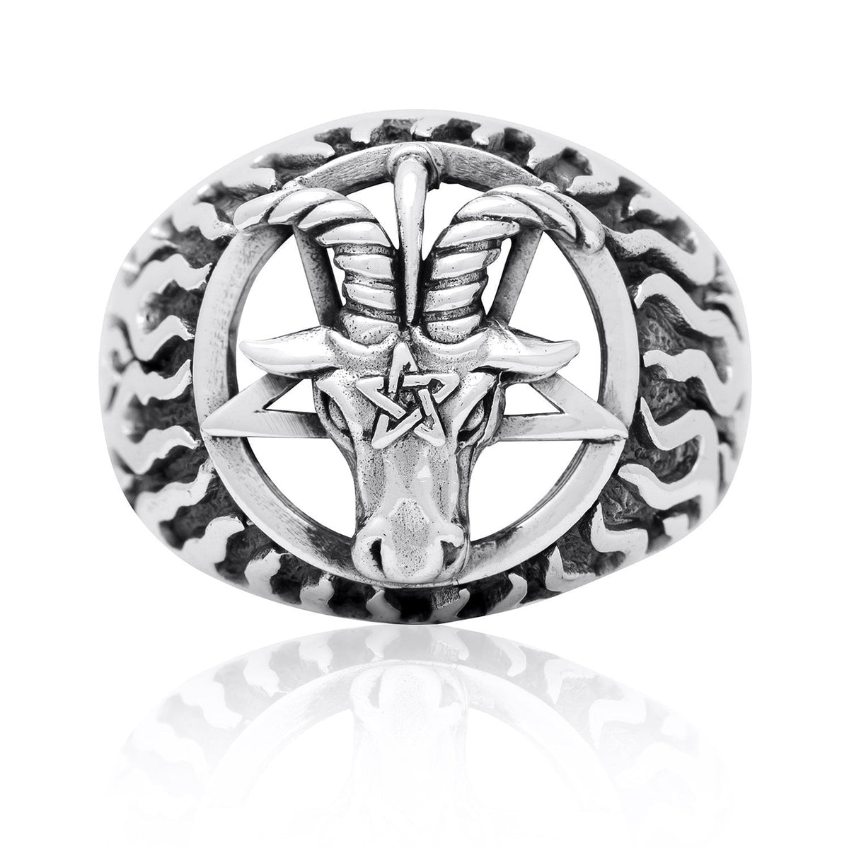 Sterling Silver Sigil of Baphomet Pentagram Goat of Mendes Satanic Ring - SilverMania925