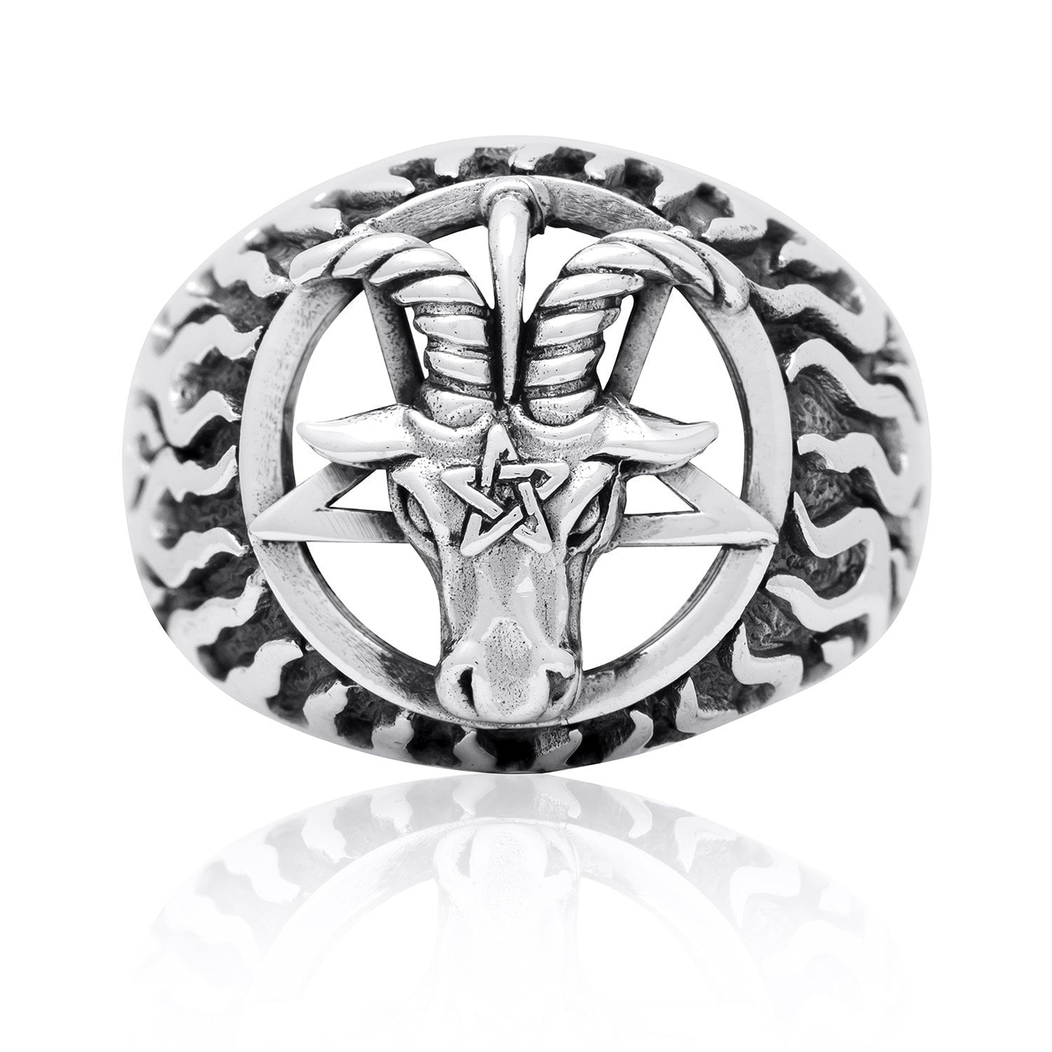 Sterling Silver Sigil of Baphomet Pentagram Goat of Mendes Satanic Ring