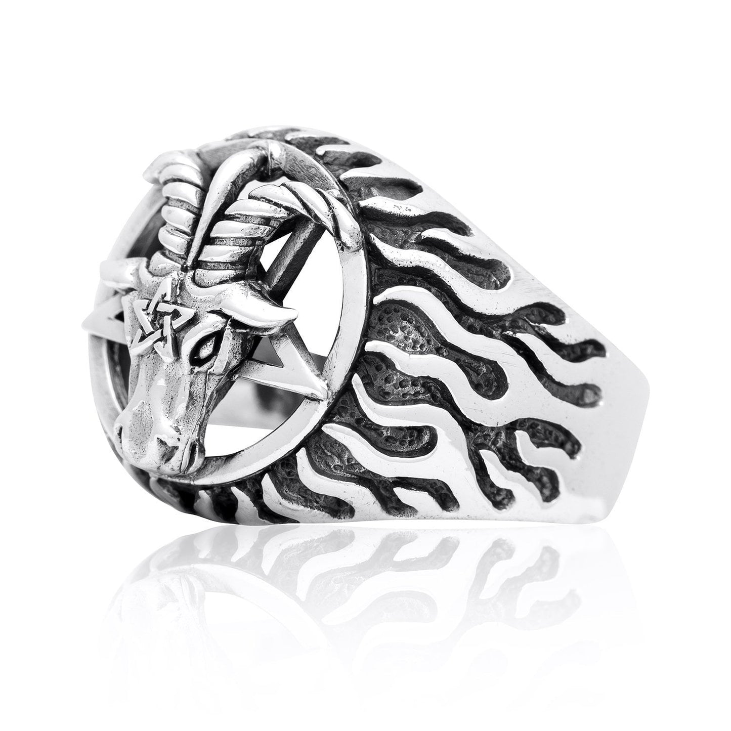 Sterling Silver Sigil of Baphomet Pentagram Goat of Mendes Satanic Ring - SilverMania925