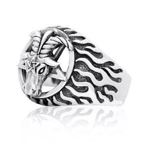 Sterling Silver Sigil of Baphomet Pentagram Goat of Mendes Satanic Ring