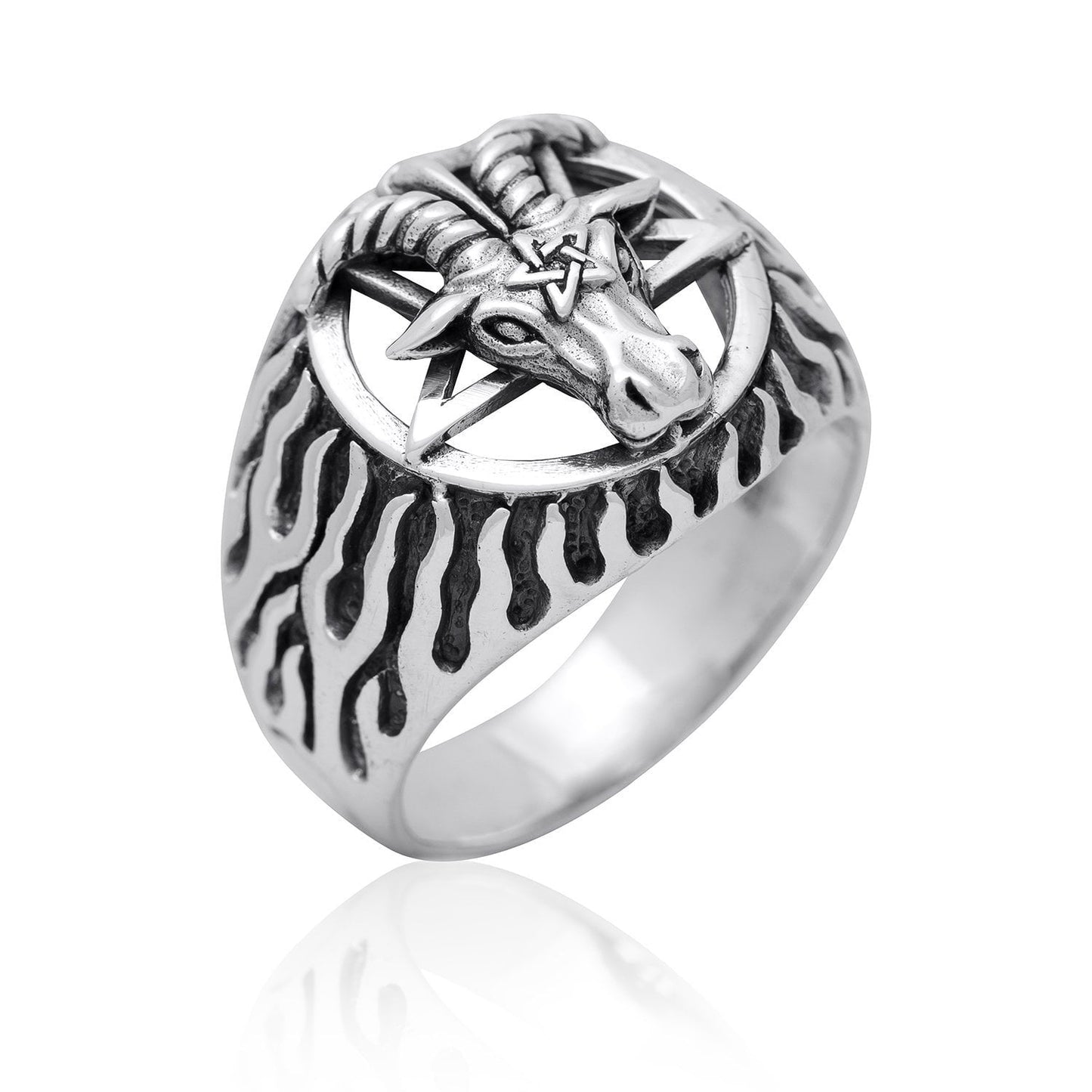 Sterling Silver Sigil of Baphomet Pentagram Goat of Mendes Satanic Ring - SilverMania925