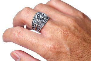 925 Sterling Silver Vintage Anchor Nautical Compass Sailor Signet Ring