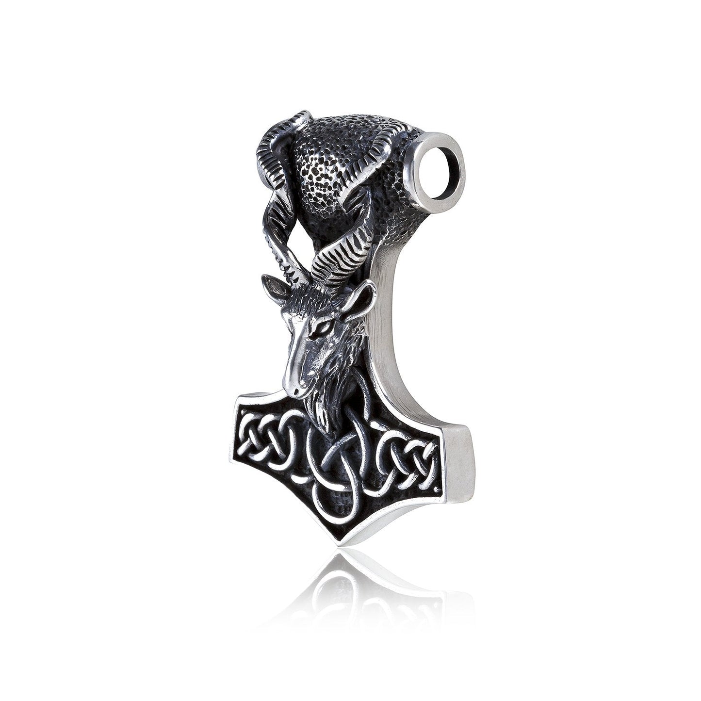 925 Sterling Silver Thor Hammer Mjolnir Viking Ram Goat Celtic Knotwork Amulet Pendant - SilverMania925
