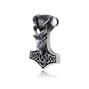925 Sterling Silver Thor Hammer Mjolnir Viking Ram Goat Celtic Knotwork Amulet Pendant