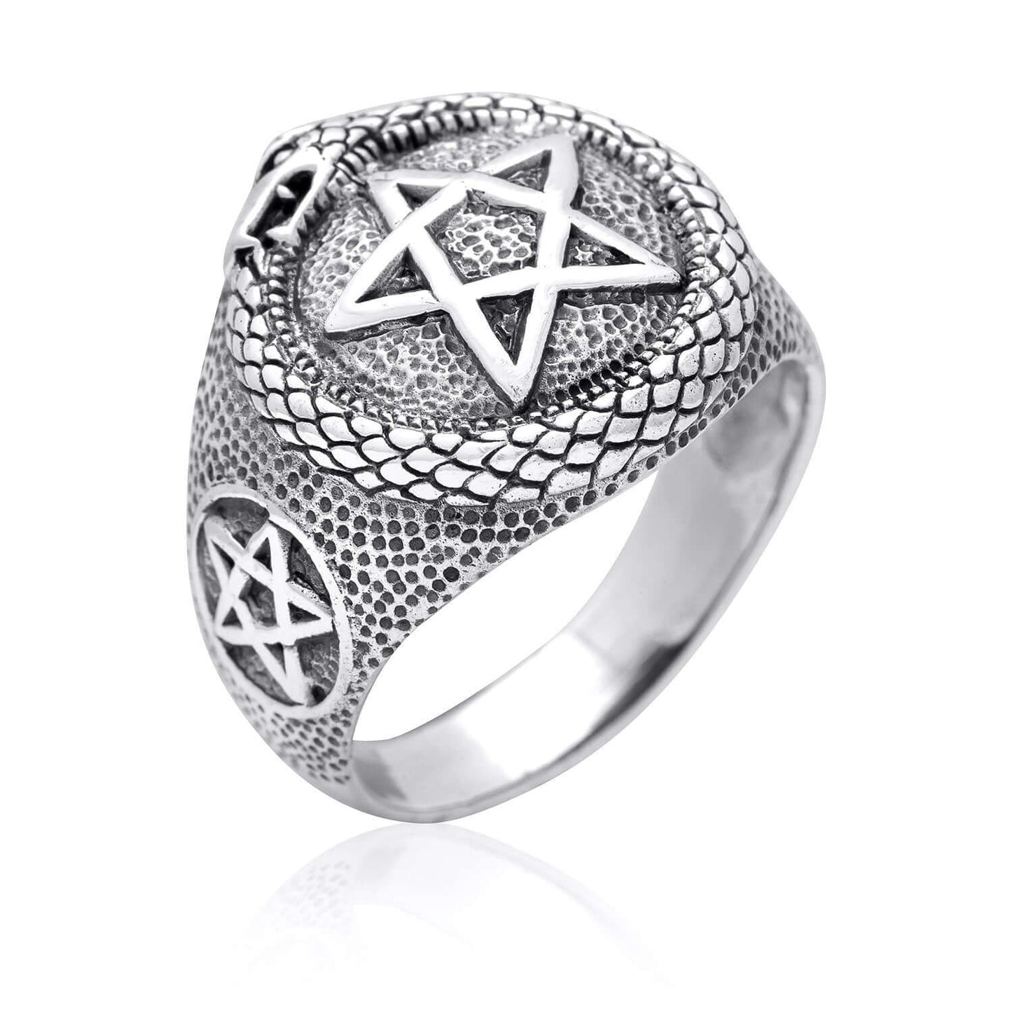 925 Sterling Silver Ouroboros Pentagram Masonic Ring - SilverMania925