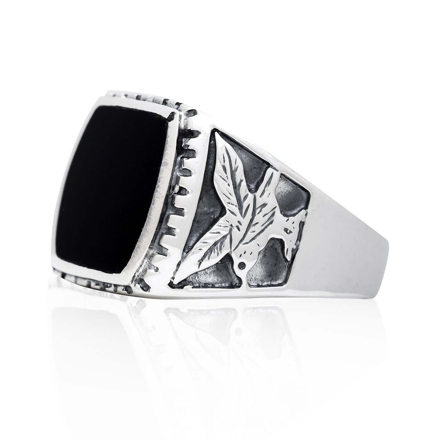 925 Sterling Silver Mens German Eagle Black Onyx Ring - SilverMania925