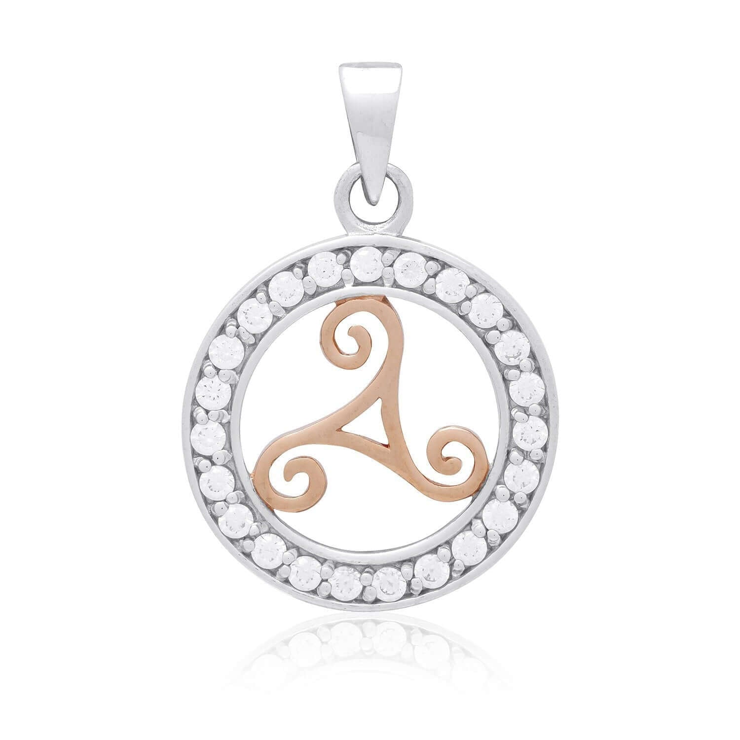 Sterling Silver Charm with Rose Gold Triskelion and CZ - SilverMania925