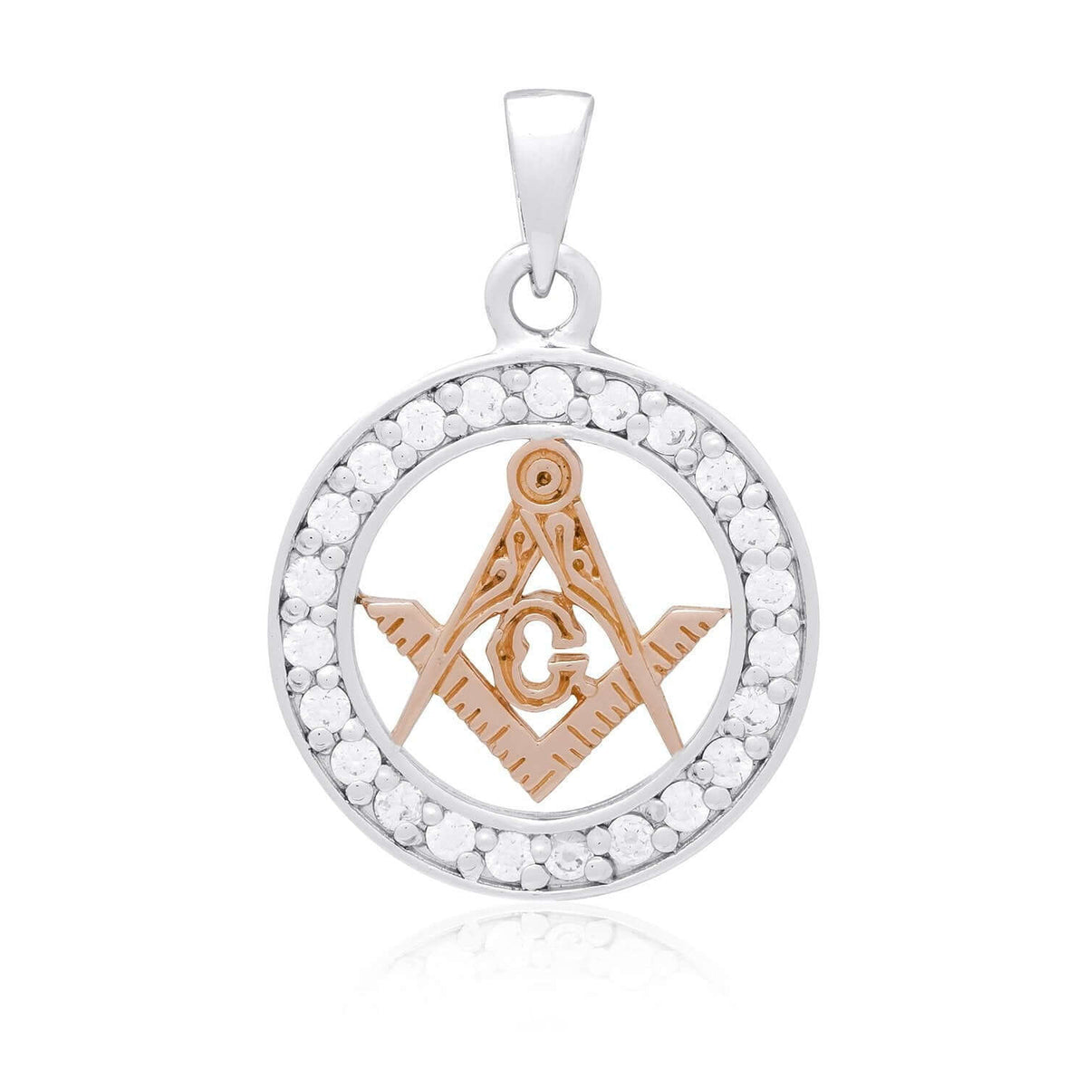 Sterling Silver Charm with Rose Gold Masonic Compass and CZ - SilverMania925