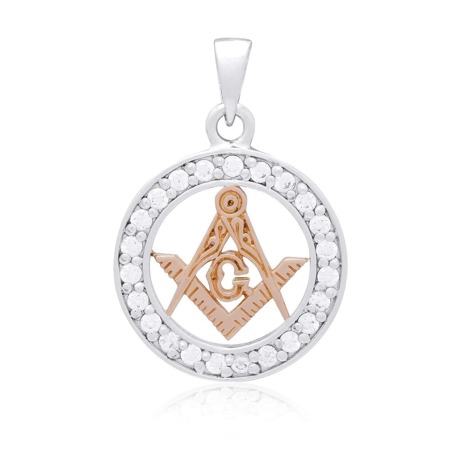 925 Sterling Silver Charm with Rose Gold Masonic Compass and Cubic Zirconia