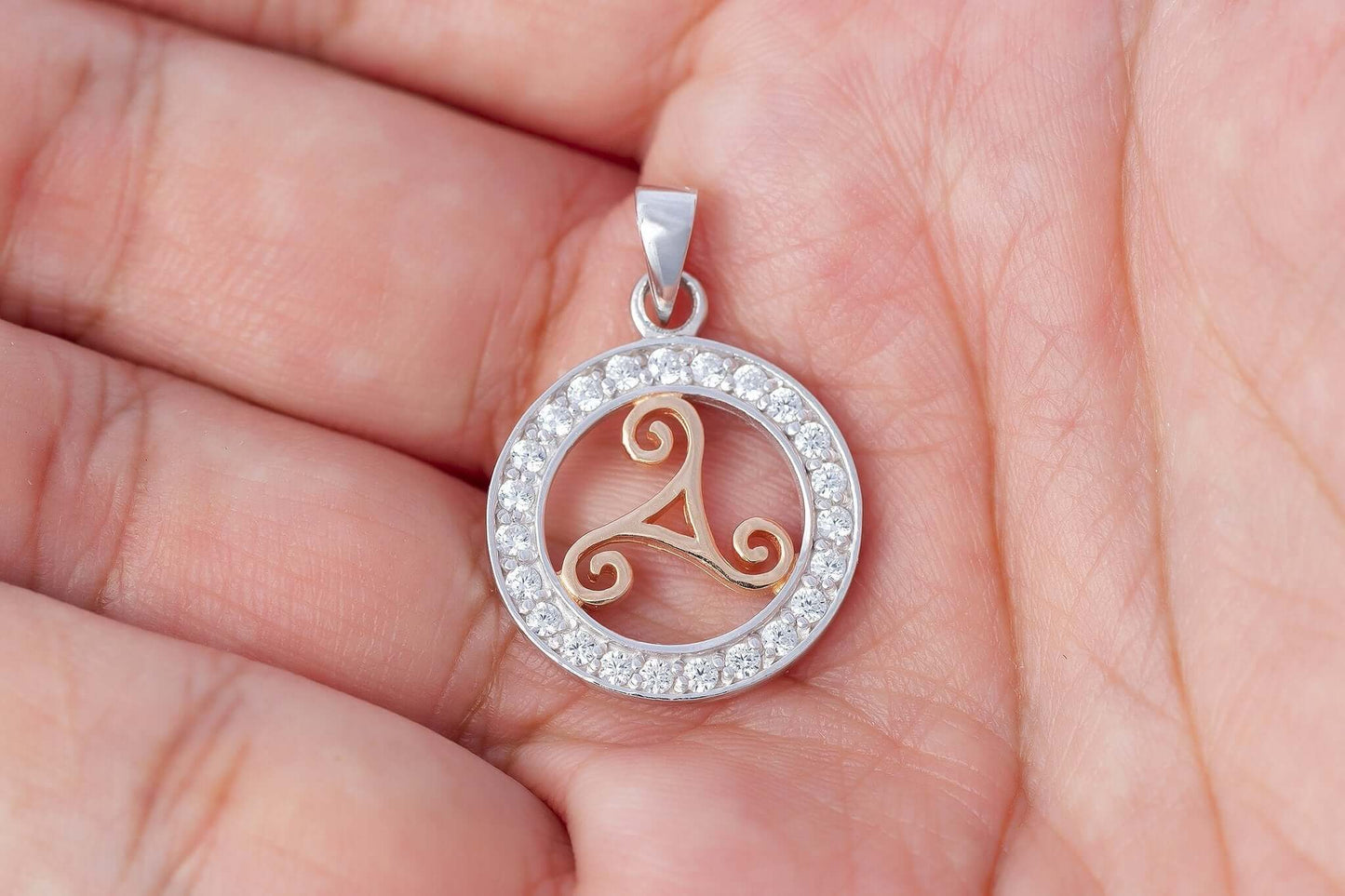 Sterling Silver Charm with Rose Gold Triskelion and CZ - SilverMania925