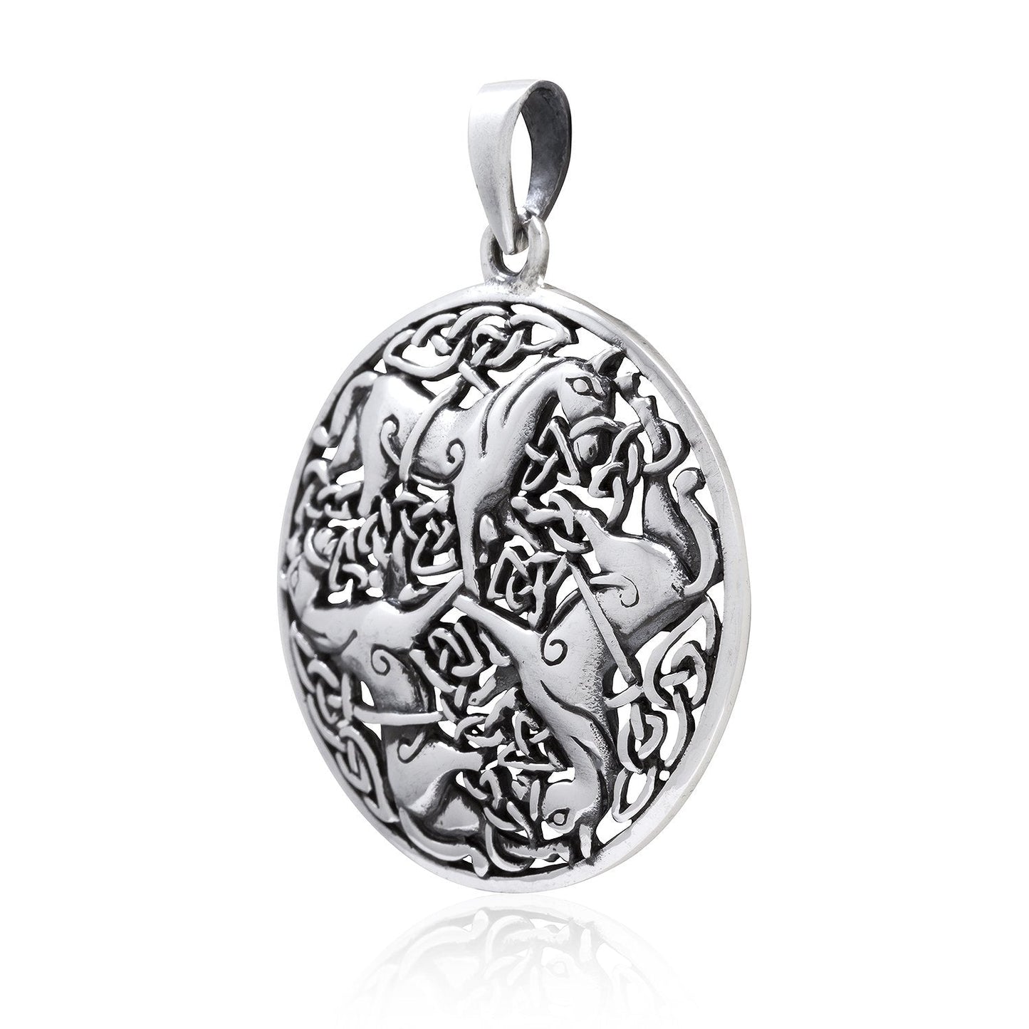 925 Sterling Silver Three Horse Celtic Irish Knot Knotwork Epona Pendant - SilverMania925