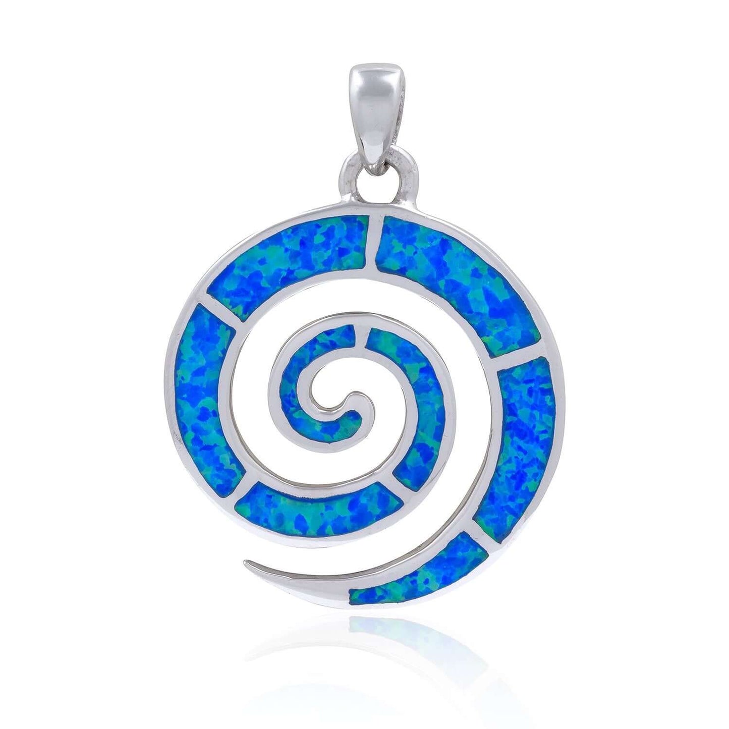 925 Sterling Silver Hawaiian Blue Opal Greek Infinity Key Spiral Solid Pendant - SilverMania925