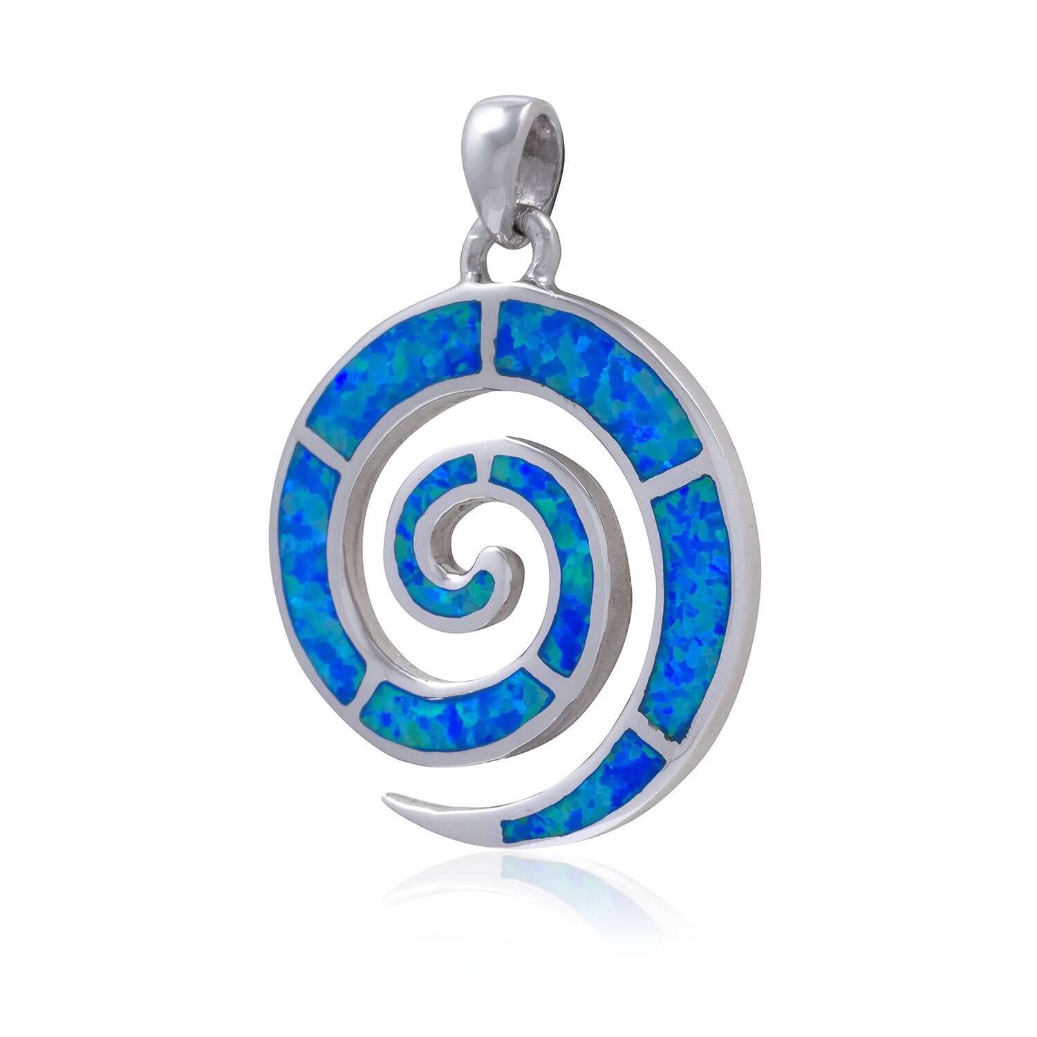 925 Sterling Silver Hawaiian Blue Opal Greek Infinity Key Spiral Solid Pendant