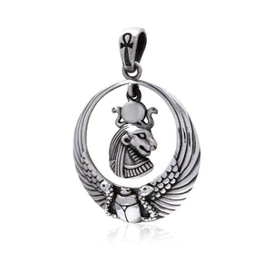 925 Sterling Silver Royal Wadjet Lion Goddess Sekhmet Ankh Scarab Wings Pendant