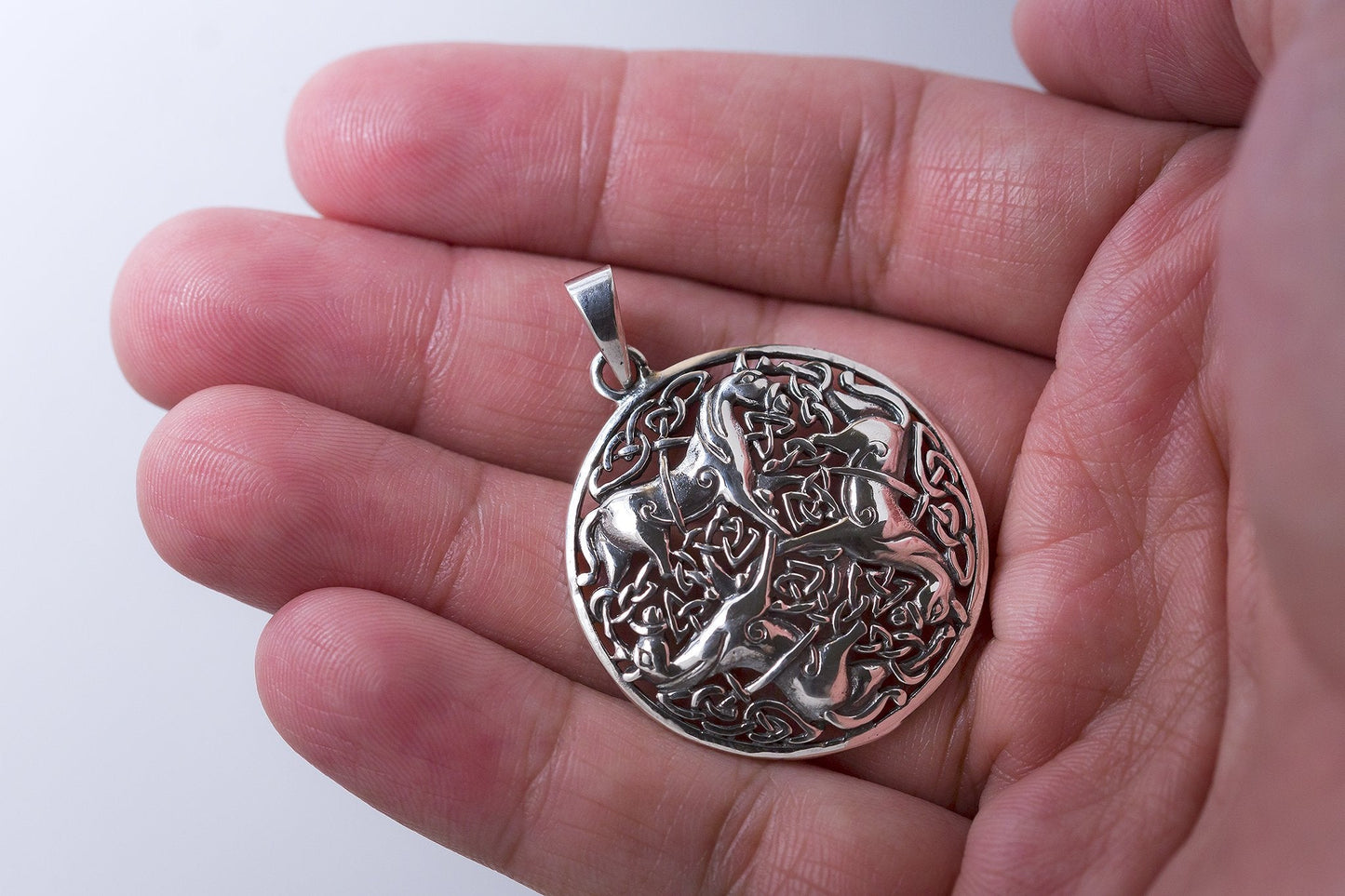 925 Sterling Silver Three Horse Celtic Irish Knot Knotwork Epona Pendant - SilverMania925