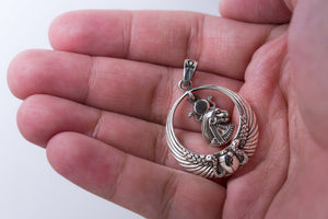 925 Sterling Silver Royal Wadjet Lion Goddess Sekhmet Ankh Scarab Wings Pendant