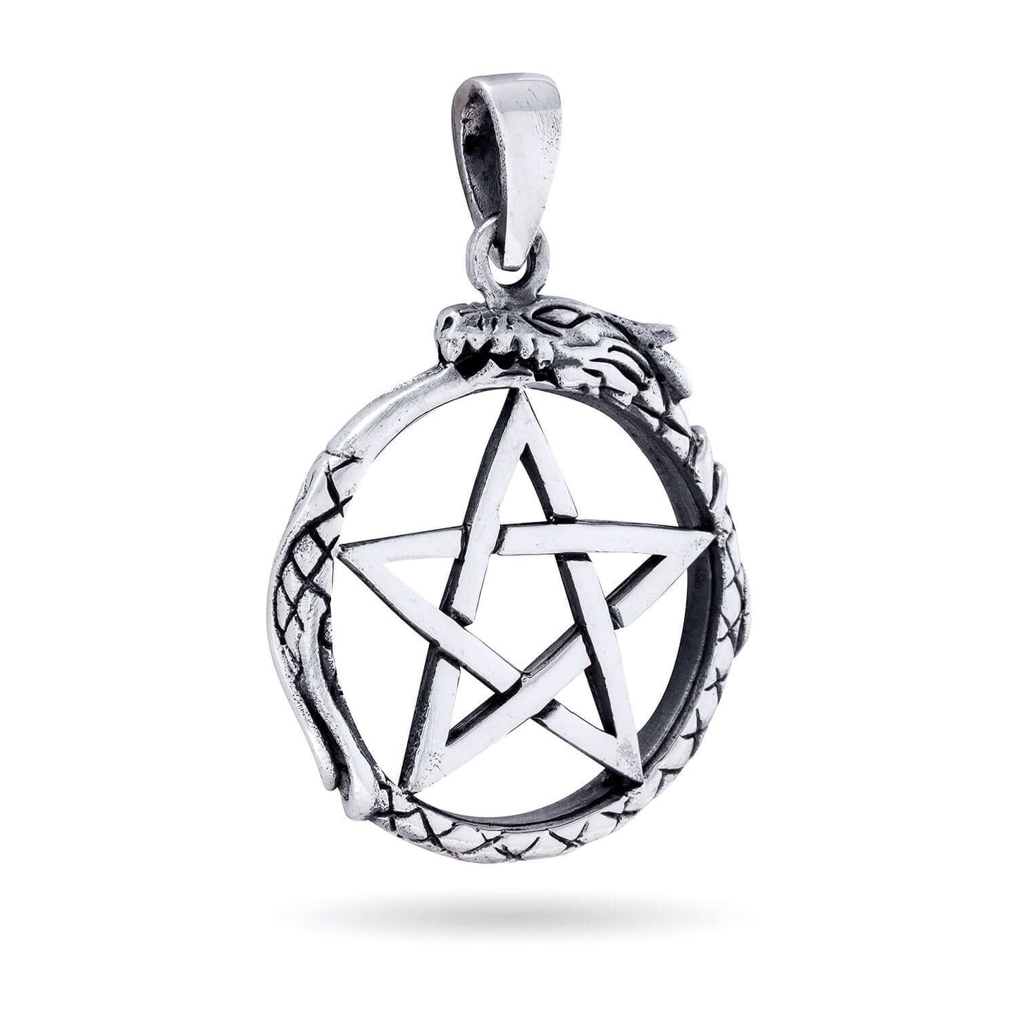 925 Sterling Silver Ouroboros Serpent Norse Dragon Jormungand Pentagram Pendant - SilverMania925